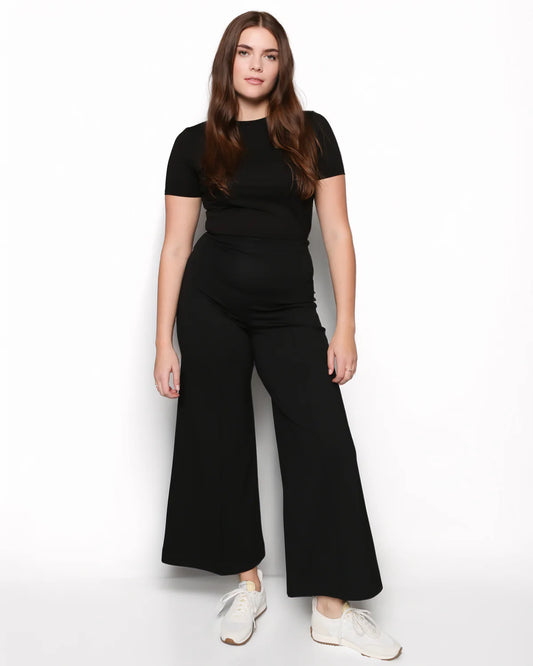 RIPLEY RADER/Ponte Knit Wide Leg Pant Cropped/Navy
