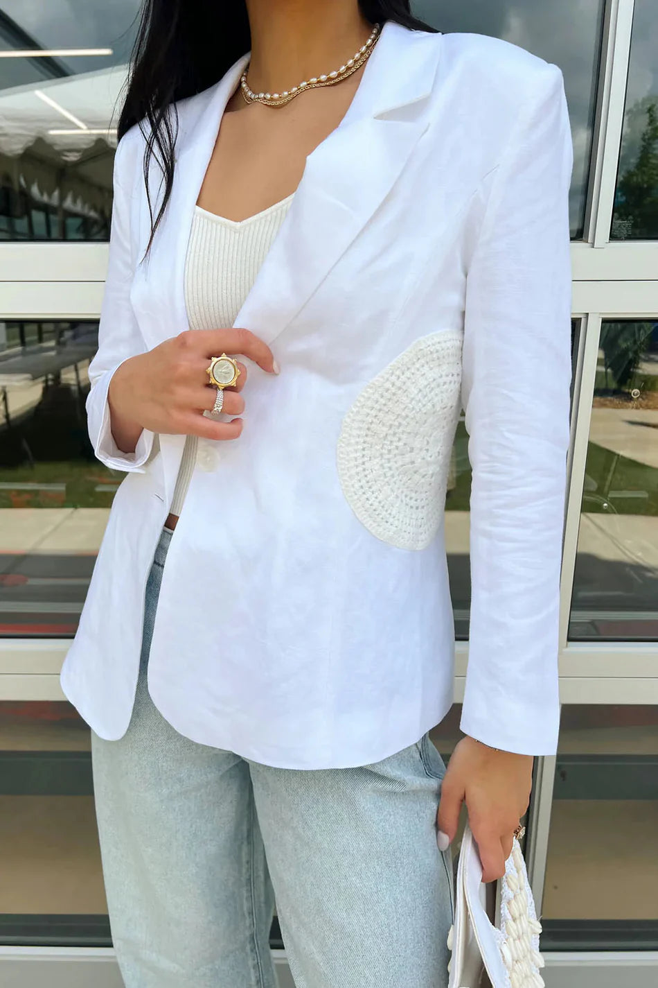 CPW | CROCHET LINEN BLAZER | WHITE