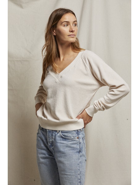 Perfect White Tee/ Ember Velour V Neck Sweatshirt/ Sugar