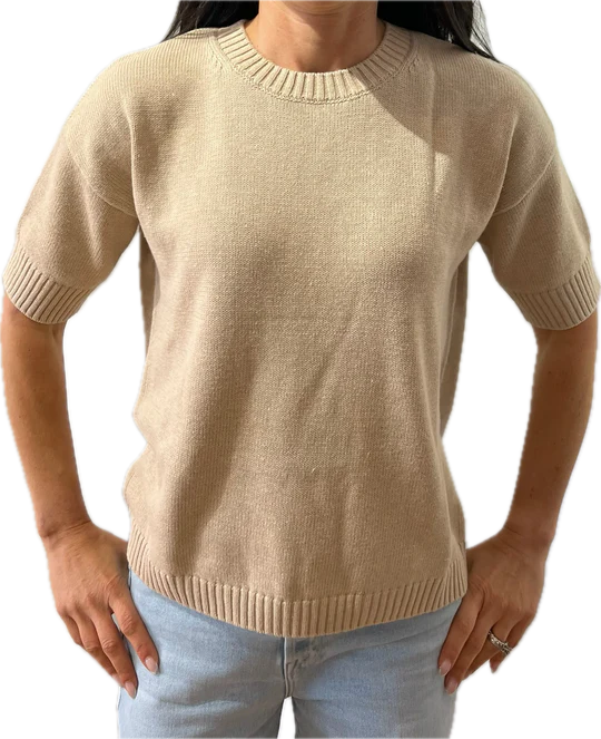 Minnie Rose- Cashmere Short Sleeve Crew Neck Top-Brown Sugar