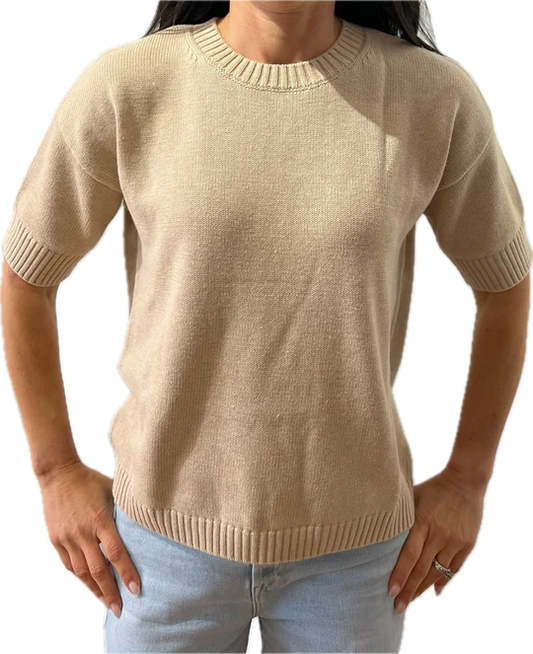 Minnie Rose- Cashmere Short Sleeve Crew Neck Top-Brown Sugar