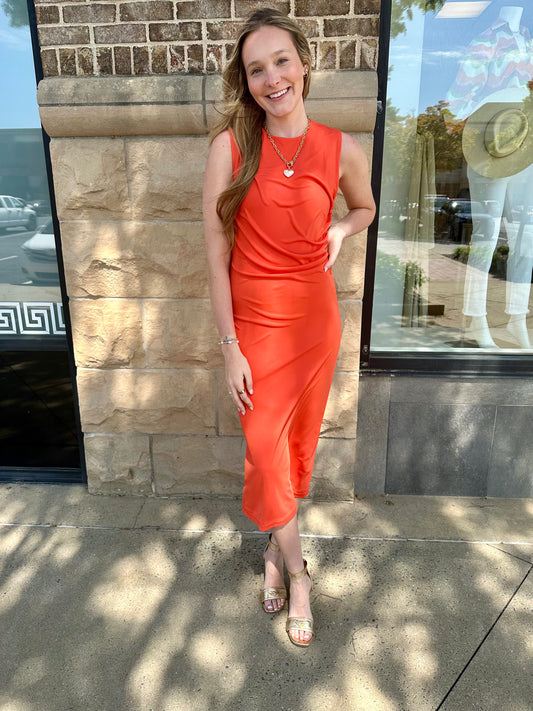 ESQUALO | LONG DRESS GATHERING | ORANGE
