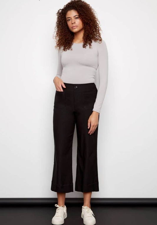 ITLM/Wide Leg Pant with Contrast/Black