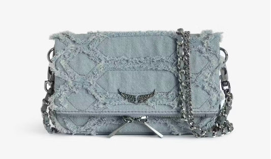 ZADIG & VOLTAIRE | ROCK NANO FRINGED DENIM HANDBAG | BREEZE