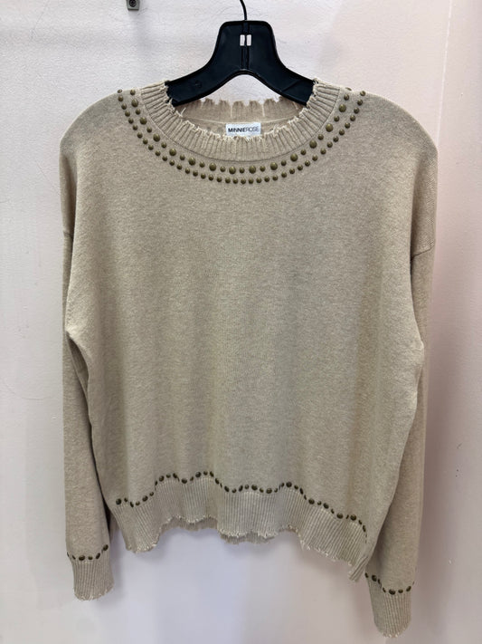 MINNIE ROSE | FRAYED BELL SLEEVE STUDDED CREW | BROWN SUGAR
