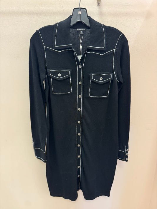 MINNIE ROSE | COTTON CASHMERE EMBROIDERED BUTTON DOWN DRESS | BLACK