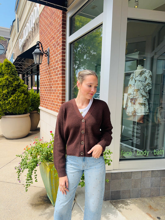 PISTOLA | ORLA RELAXED CARDIGAN SWEATER | CHOCOLATE