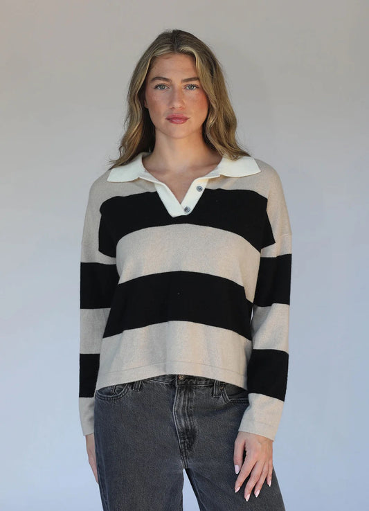 ARCHER | RYAN RUGBY POLO | BLACK/OATMILK