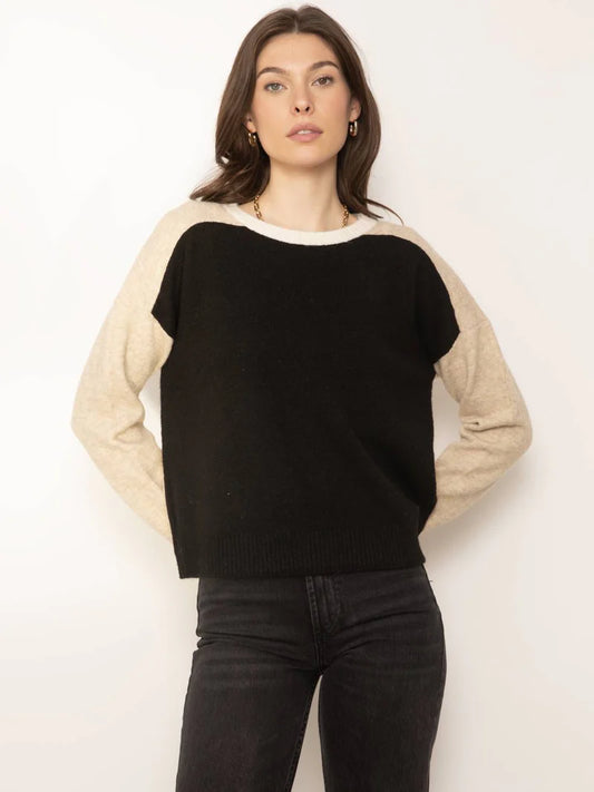 Central Park West/ Deacon Blocked Crewneck/ Black Combo