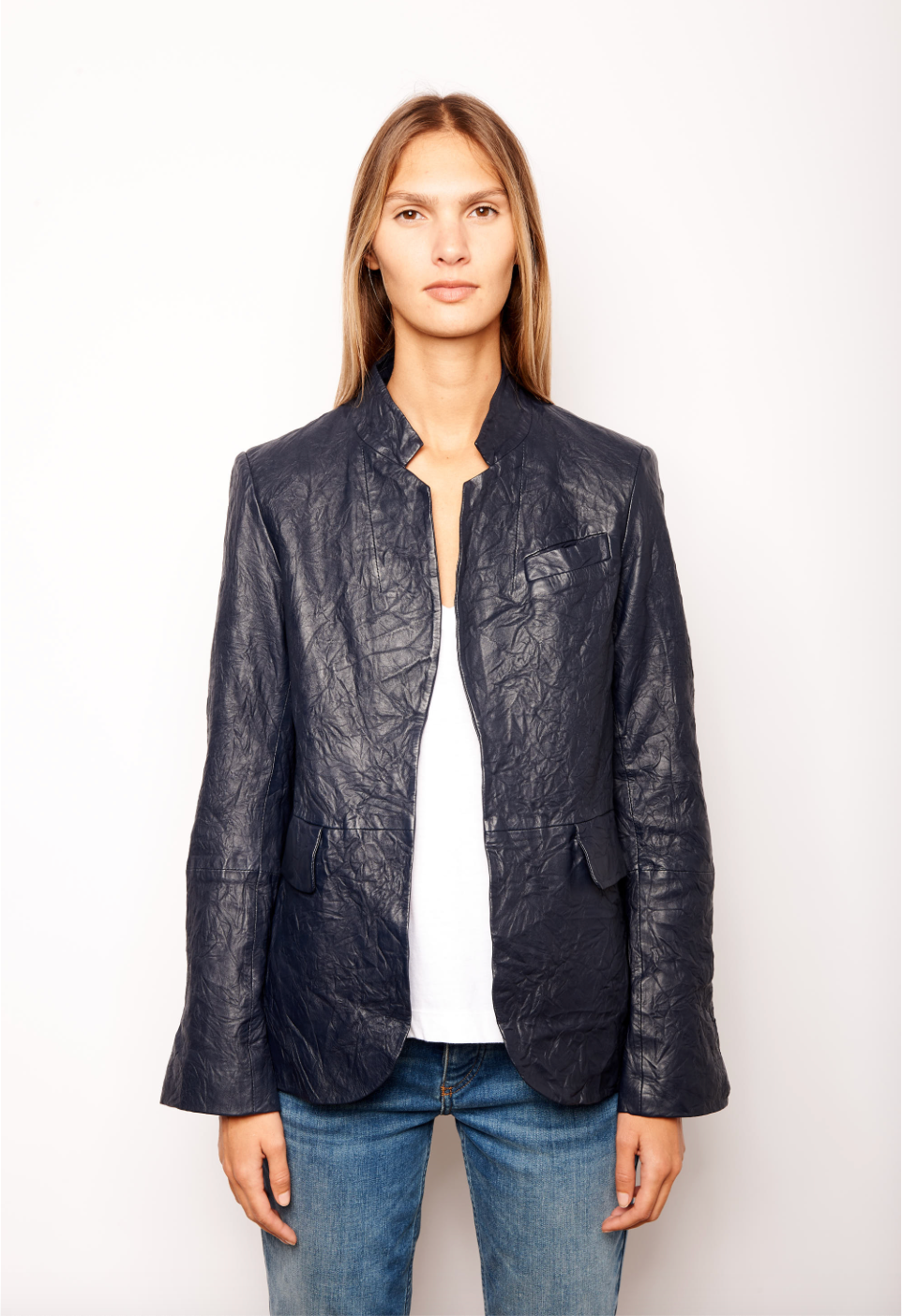 Zadig & Voltaire | Very Cuir Froisse Crinkled Leather Jacket | Encre Navy