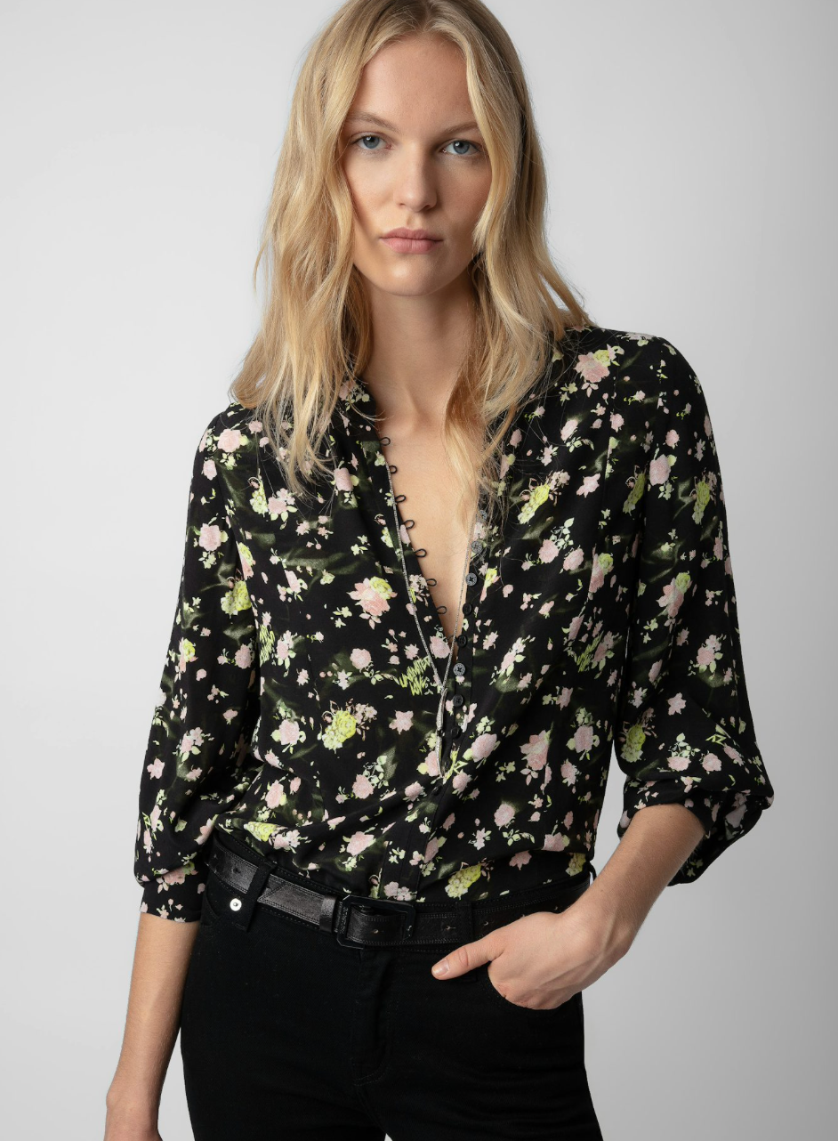 Zadig and Voltaire |Twina Soft Crinkle Roses Shirt | Black