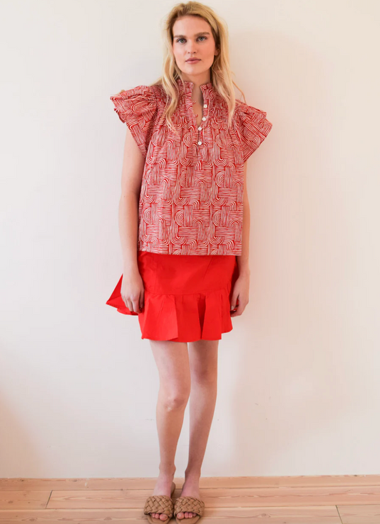 Never A Wallflower/ Smocked Top Red Swirl