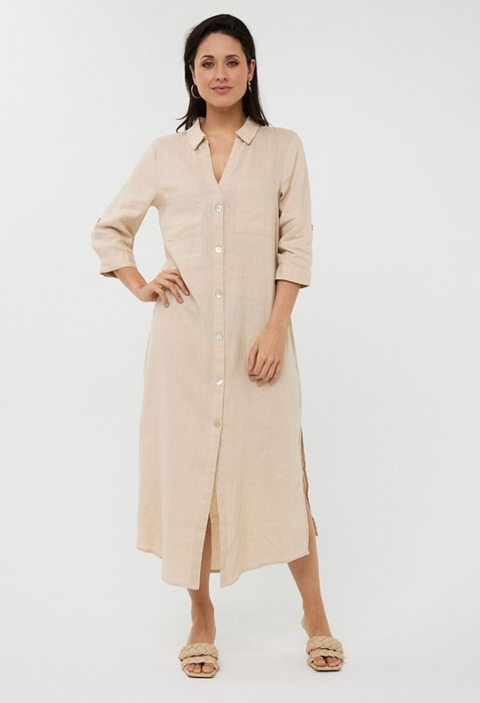 ESQUALO | DRESS LONG LINEN | SAND