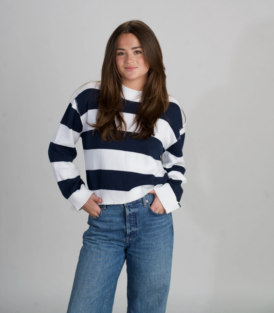 ARCHER | PALMER BOXY STRIPE CREW | MIDNIGHT/WHITE