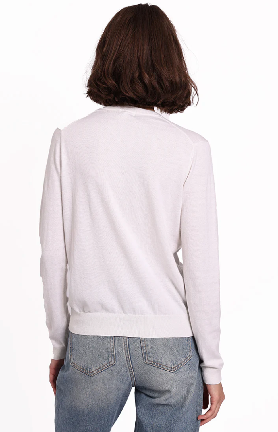 MINNIE ROSE | SUPIMA COTTON VNECK LS TEE | WHITE