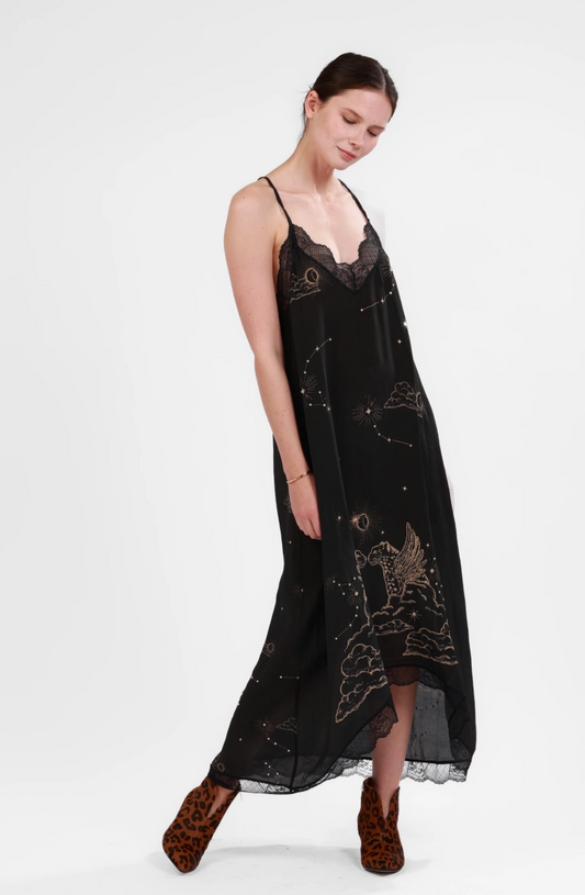 LASSURENAS | SILK DRESS ASTROLOGY | BLACK