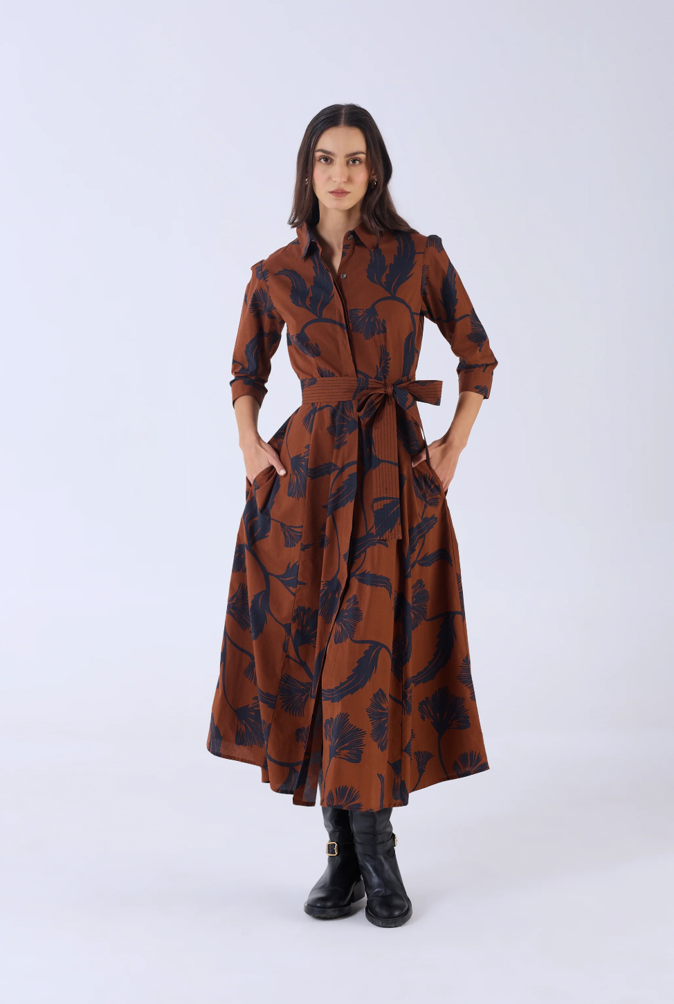 BEYOND BY VERA | EMILY DRESS | NOIR BLOOM BROWN