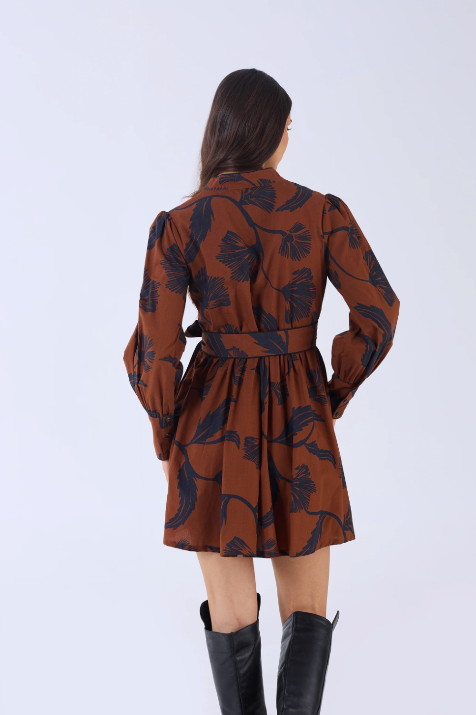 BEYOND BY VERA | NELLA DRESS | NOIR BLOOM BROWN