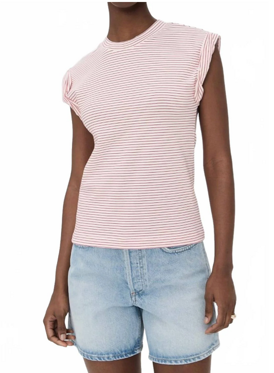 PISTOLA | OLIVIA ROLLED SLEEVE TEE | WHITE RUBY STRIPE