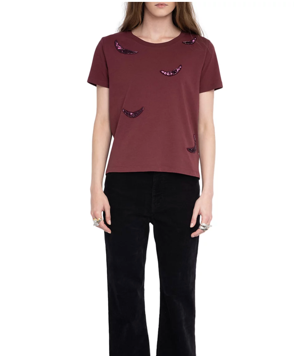 ZADIG AND VOLTAIRE | EMBROIDERY WING TEE | BURGUNDY