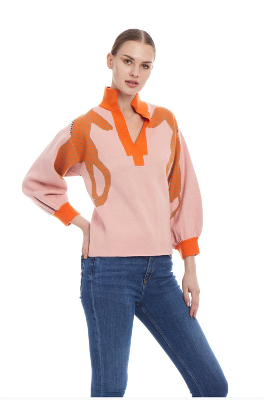 PATTY KIM | ZABRA JACQUARD KNIT | SHELL/ORANGE