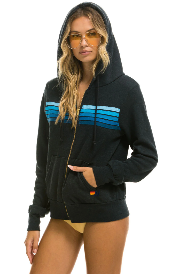 AVIATOR NATION | 5 STRIPE HOODIE | CHARCOAL / BLUE