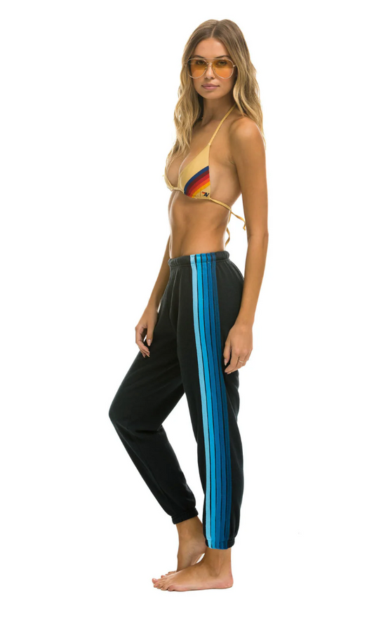 AVIATOR NATION | 5 STRIPE SWEATPANTS | CHARCOAL / BLUE