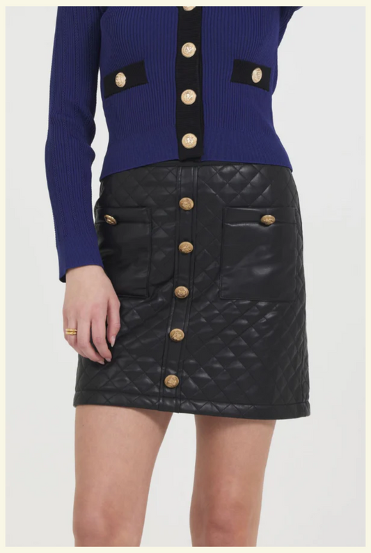 STELLAH | VEGAN LEATHER QUILTED MINI SKIRT | BLACK