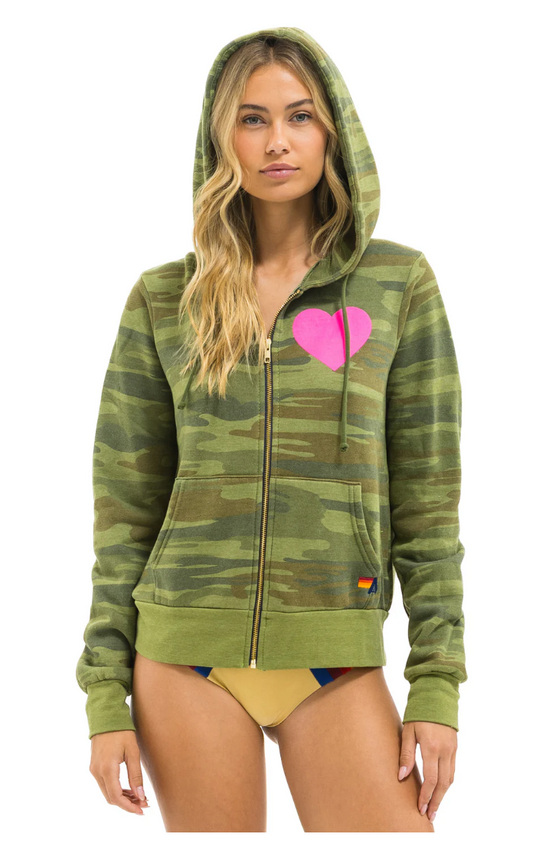 AVIATOR NATION | HEART 2 ZIP HOODIE | CAMO PINK