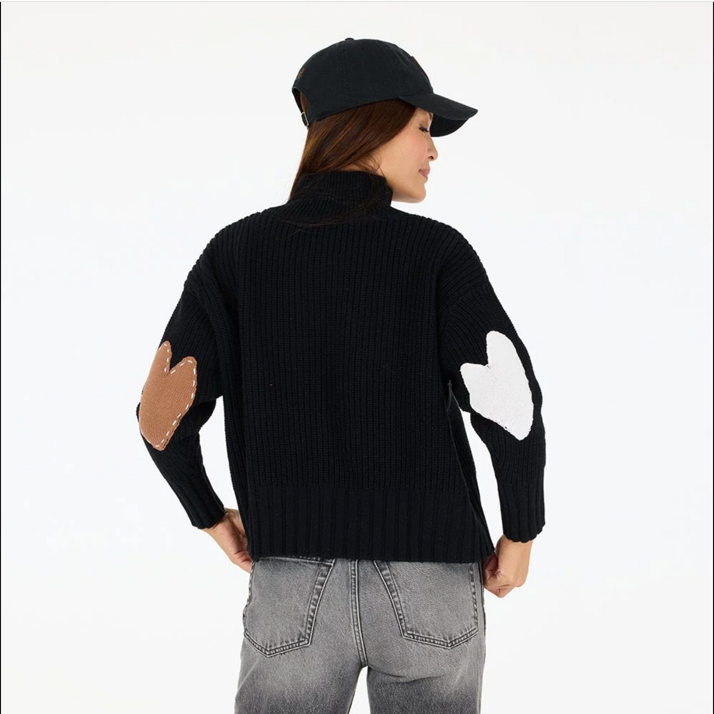 KERRI ROSENTHAL | MARLOW IMPERFECT HEART SWEATER | BLACK