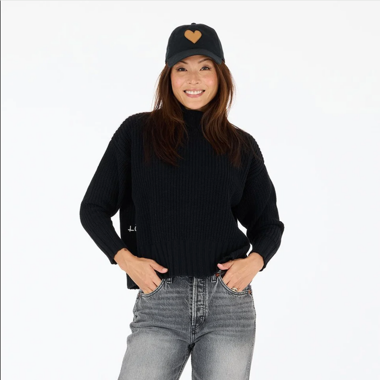 KERRI ROSENTHAL | MARLOW IMPERFECT HEART SWEATER | BLACK