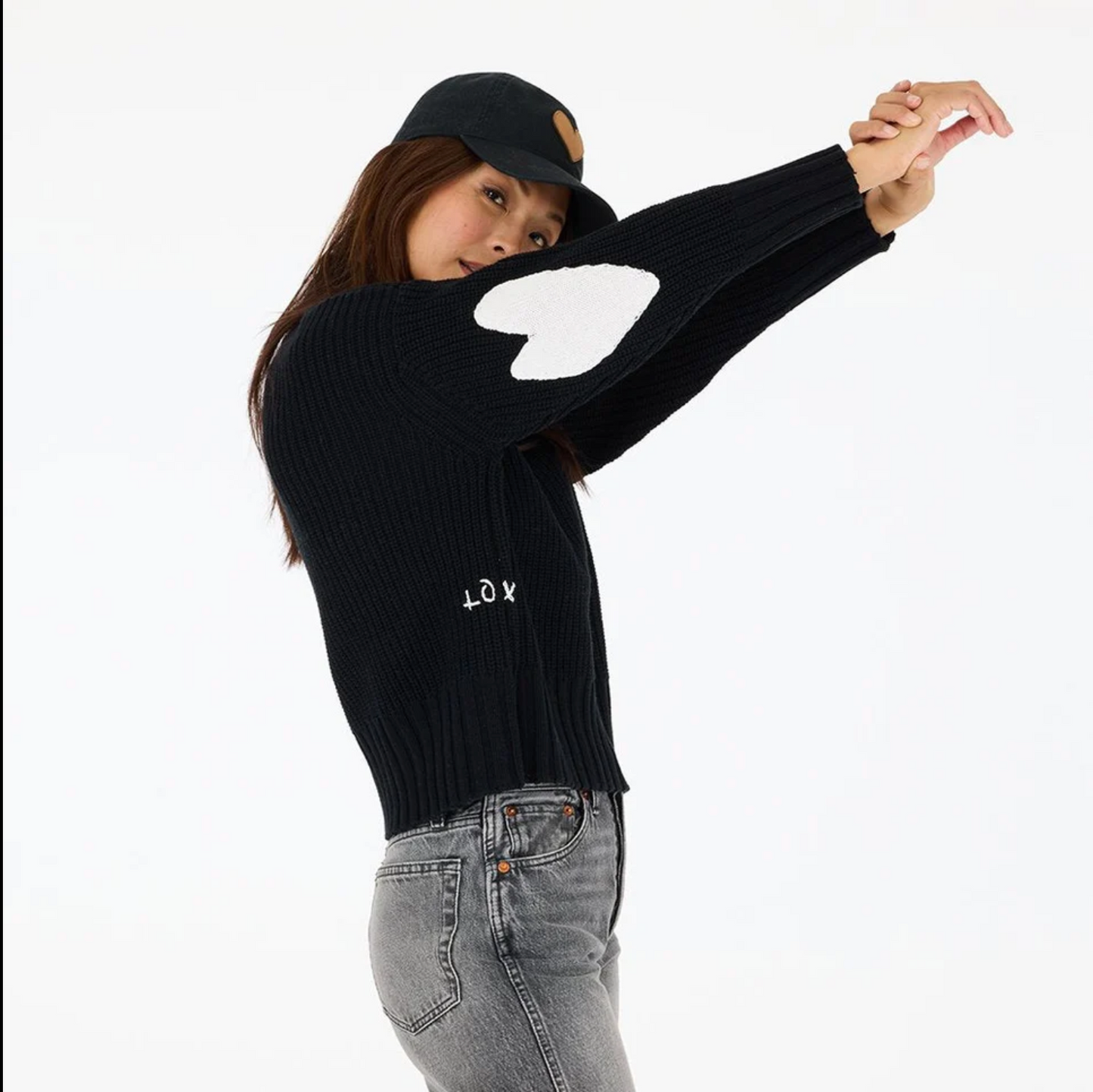 KERRI ROSENTHAL | MARLOW IMPERFECT HEART SWEATER | BLACK