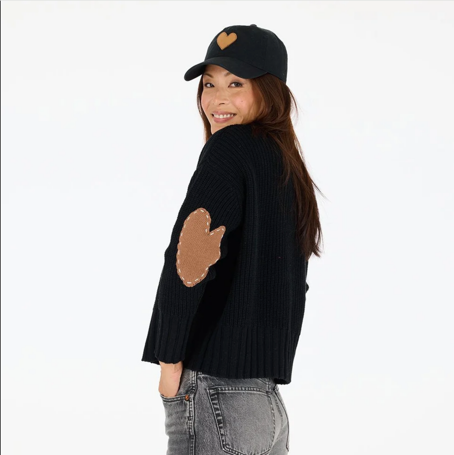 KERRI ROSENTHAL | MARLOW IMPERFECT HEART SWEATER | BLACK