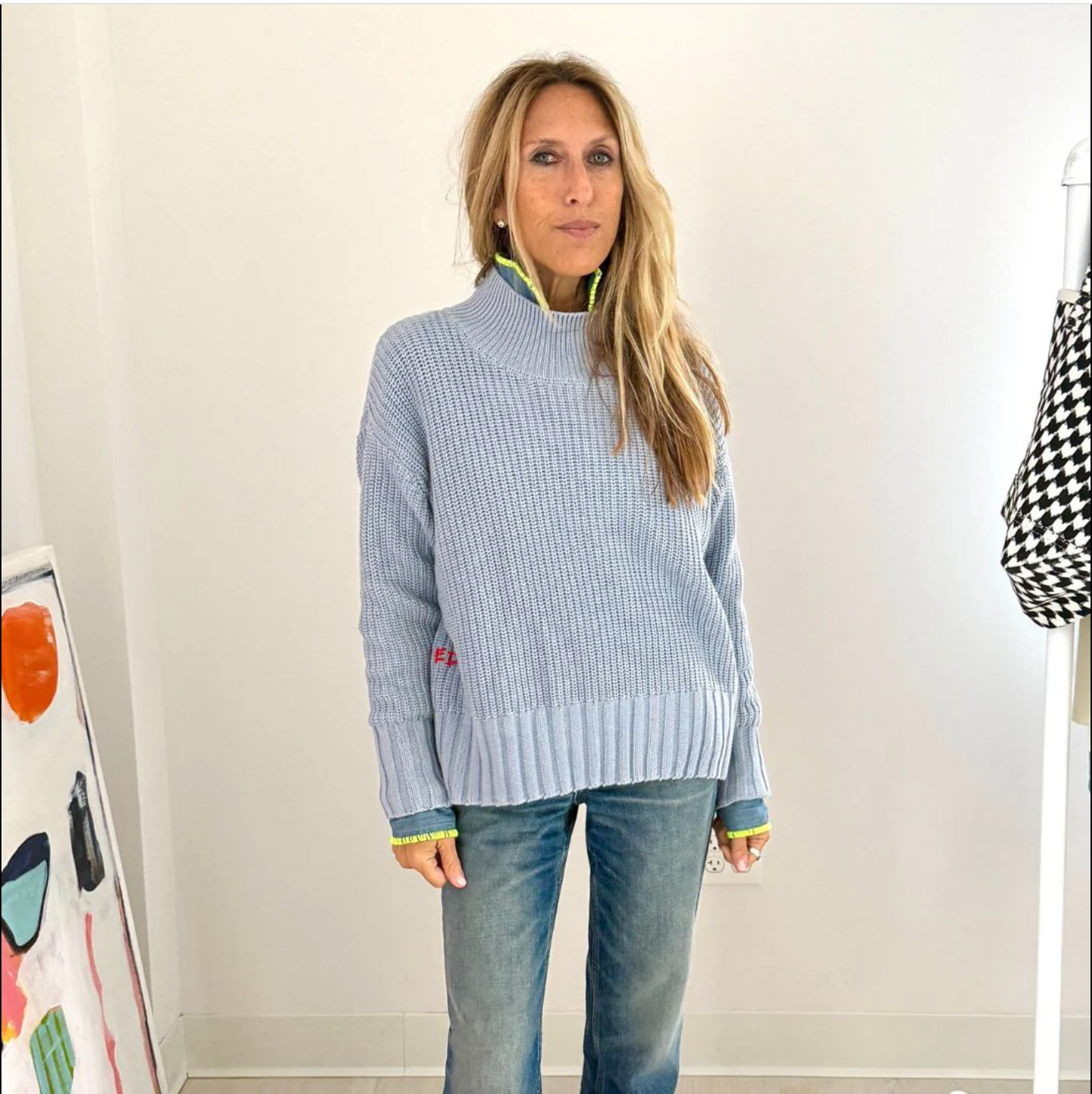 KERRI ROSENTHAL | MARLOW IMPERFECT HEART SWEATER | STEEL BLUE
