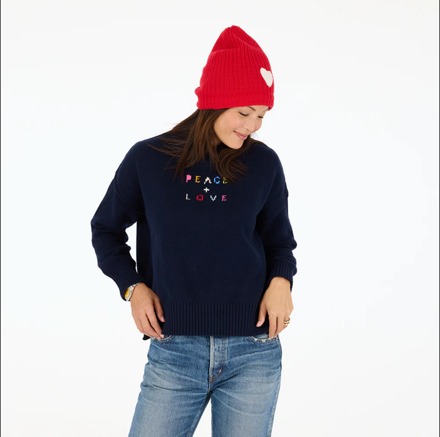 KERRI ROSENTHAL | BOYFRIEND PEACE & LOVE SWEATER | INDIGO BLUE