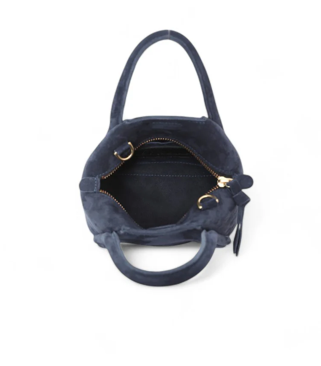 OLIVEVE BAGS | MINI TAYA TOP HANDLE CROSSBODY | MIDNIGHT ITALIAN LEATHER BACKED SUEDE