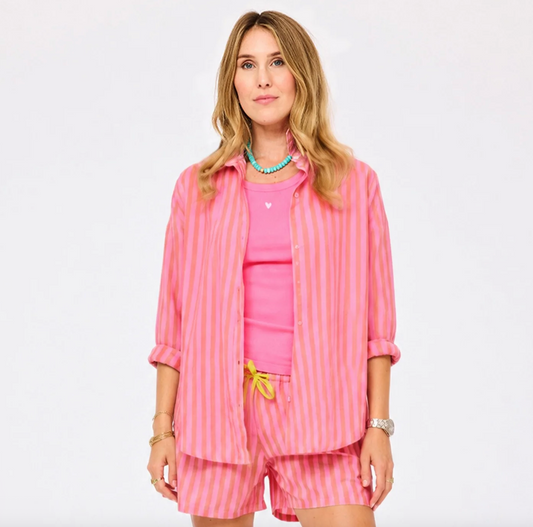 KERRI ROSENTHAL | MIA STRIPE SHIRT | PALM PINK-CALI ROSE