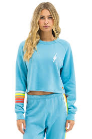 AVIATOR NATION |  CROPPED CREW SWEATSHIRT | AQUA BOLT