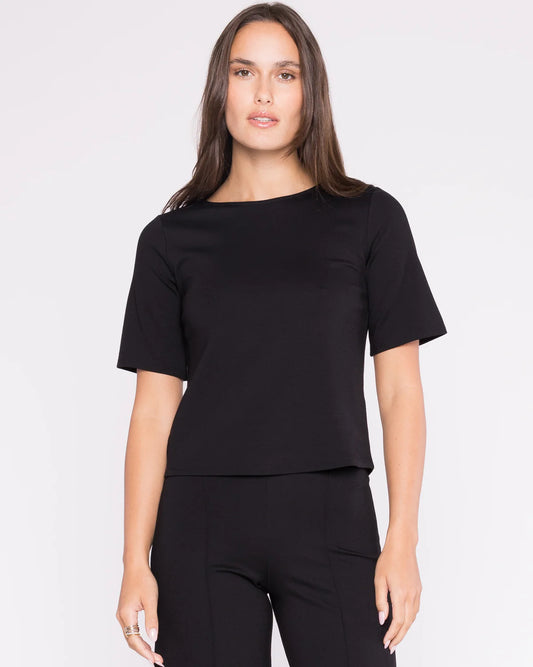 RIPLEY RADER/Ponte Knit Short Sleeve Top Extended/Black