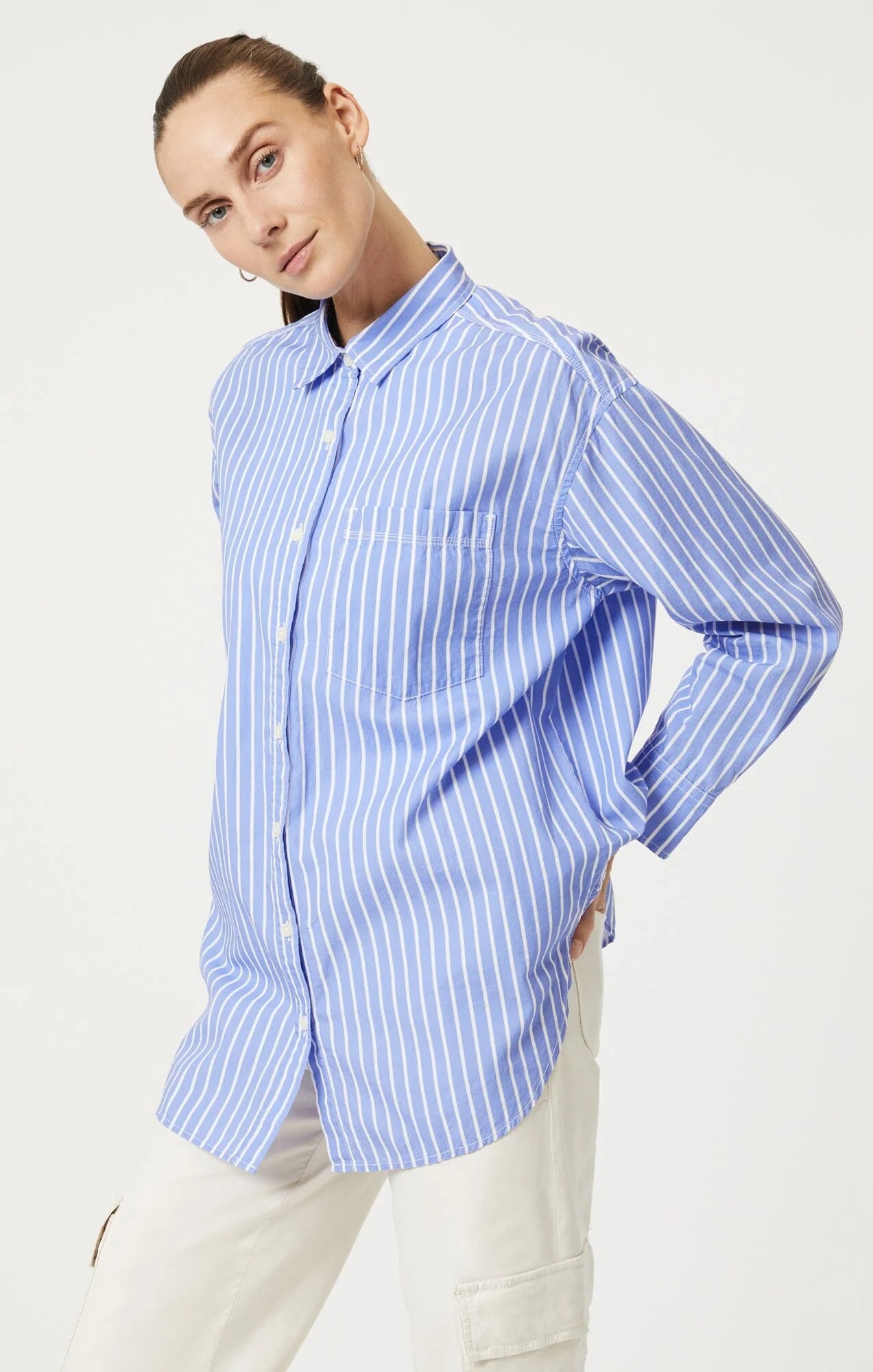 Mavi/ Button Up Long Sleeve Shirt/ Blue White Striped