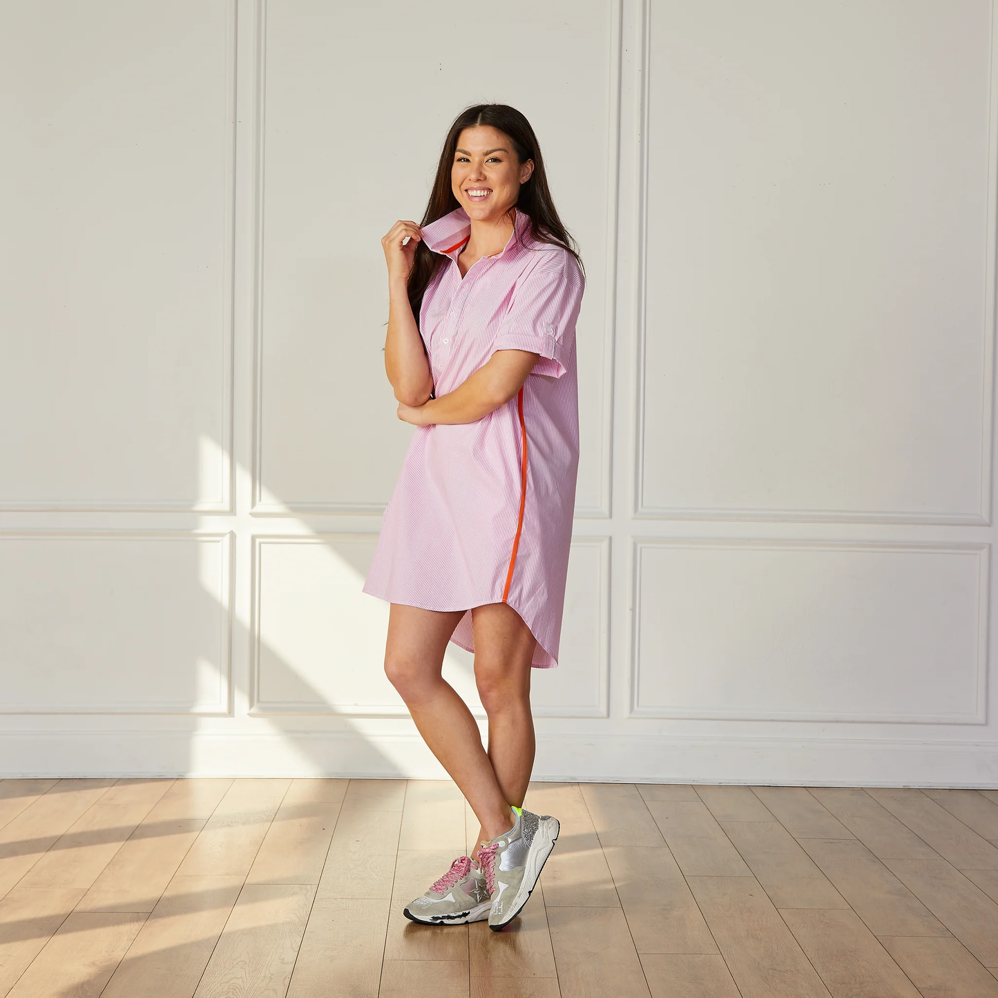 Caryn Lawn | Jackie Dress | Pink Stripe