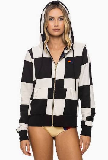 AVIATOR NATION | CHECK ZIP HOODIE QUILTED | BLACK/WHITE