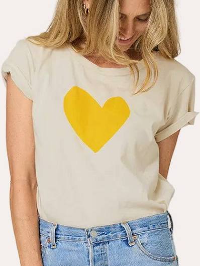 KERRI ROSENTHAL | SUKE IMPERFECT HEART TEE | CHALK/YELLOW