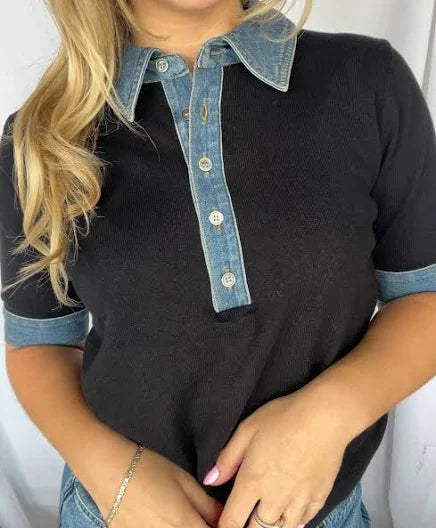 J. SOCIETY | DENIM COLLAR POLO | NAVY