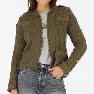 KERRI ROSENTHAL | BEAULERO FRINGE CARDIGAN | ARMY GREEN