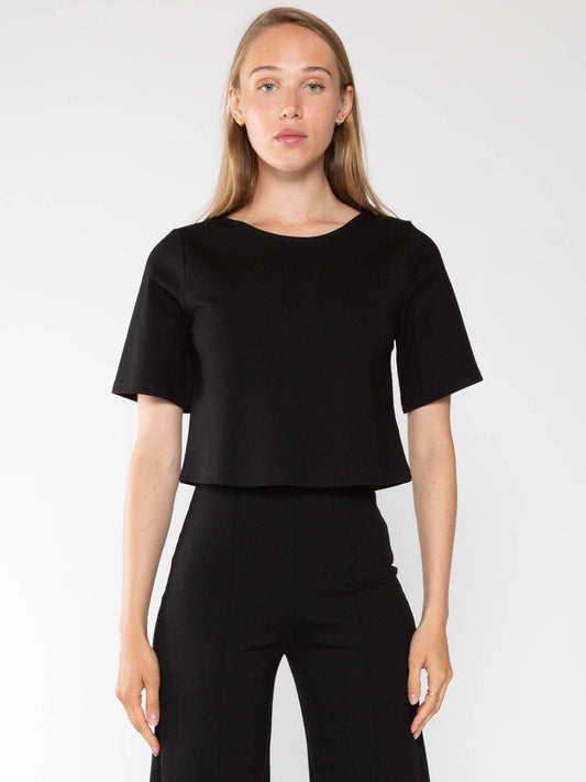 RIPLEY RADER/Ponte Knit short Sleeve Top/Black