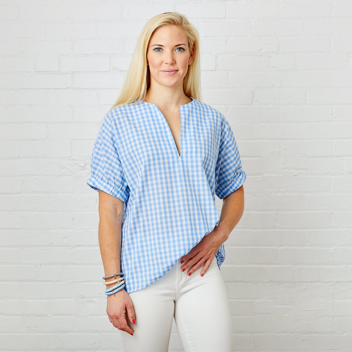 Caryn Lawn | Button Down Betsy Top | Blue