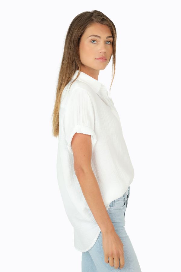 Dylan | Gauze Short Sleeve Button Up | White