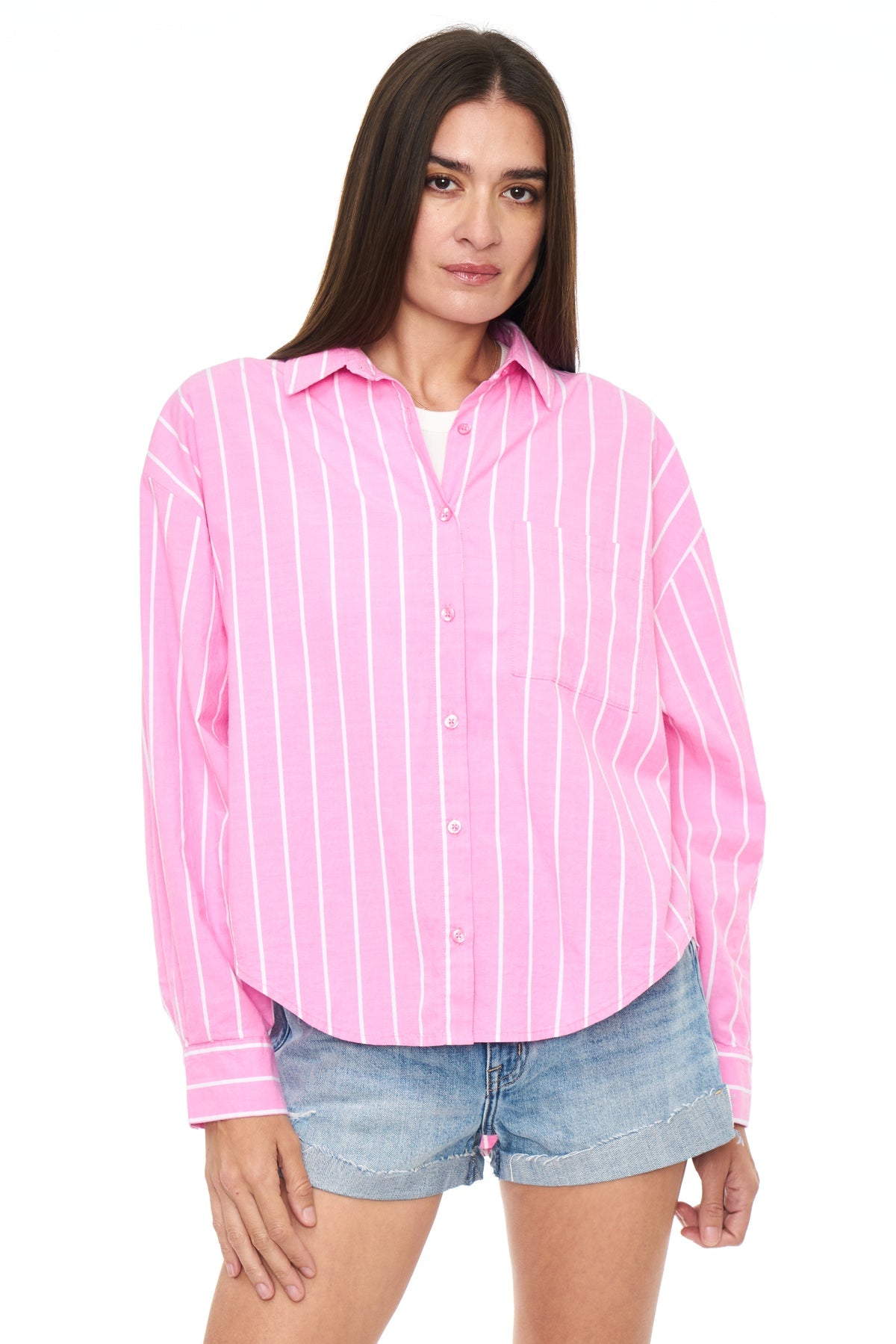PISTOLA | Sloane Oversized Button Down Shirt | Flamingo Stripe