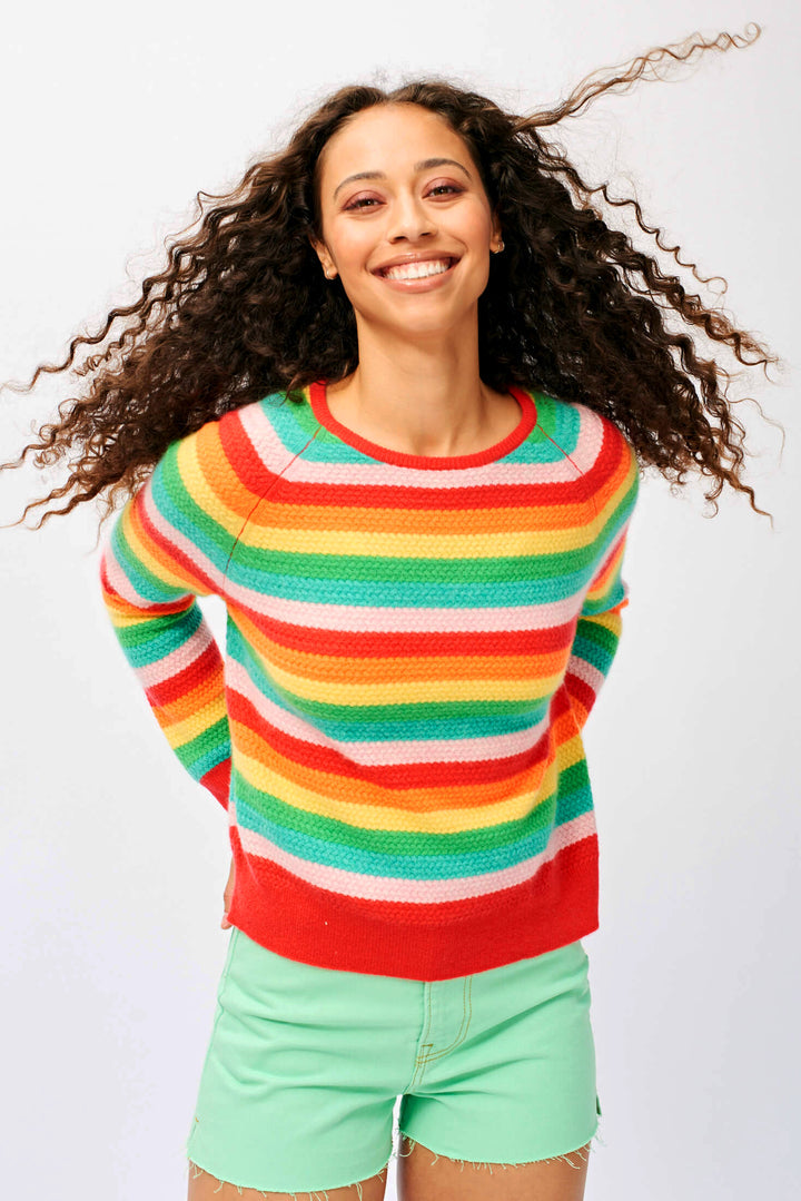 Jumper 1234 | Moss Stitch Stripe Crew Neck Sweater | Multi Color